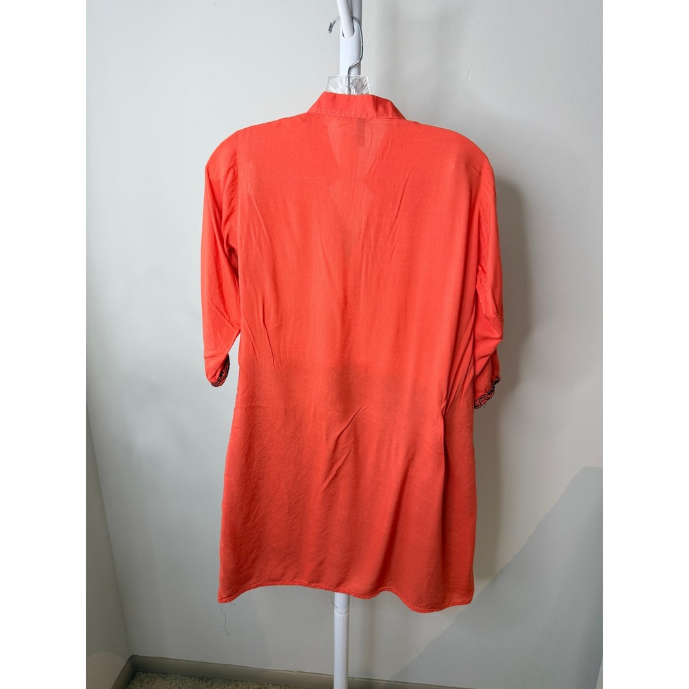 SK Collection Coral Orange Embroidered Sequin Tunic Dress Boho Lace Up Indian 34 - Picture 5 of 5